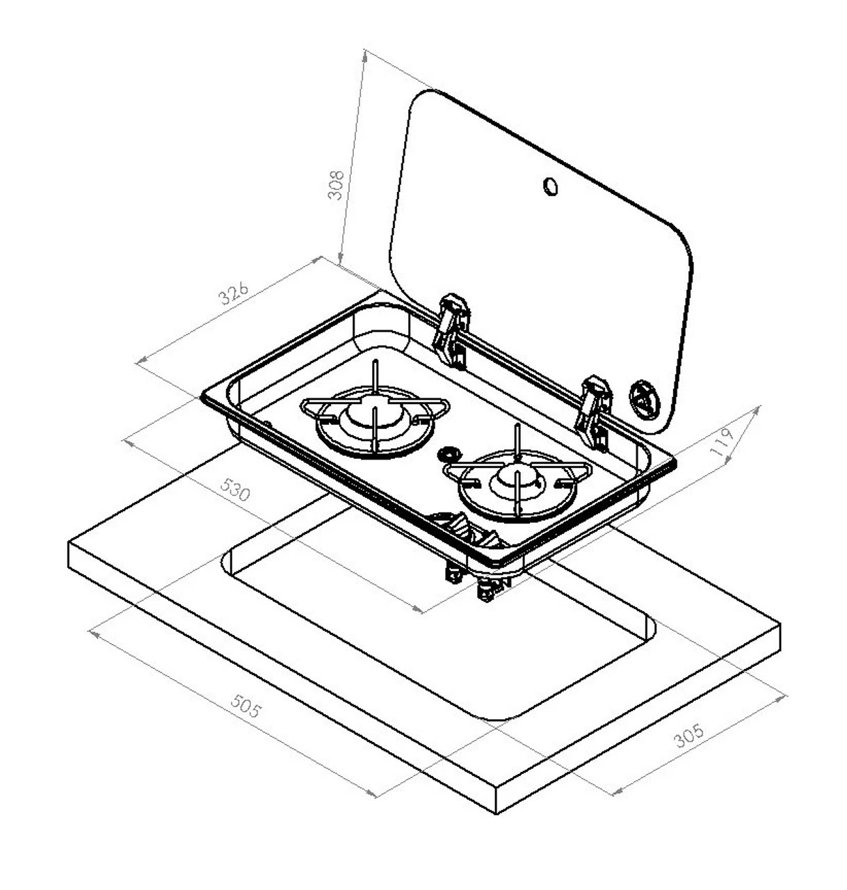 Navy Load Built In Stainless Steel Double Burner Hob With Glass Lid NL.21002 4 Navy Load Built In Stainless Steel Double Burner Hob With Glass Lid NL.21002 - Image 2