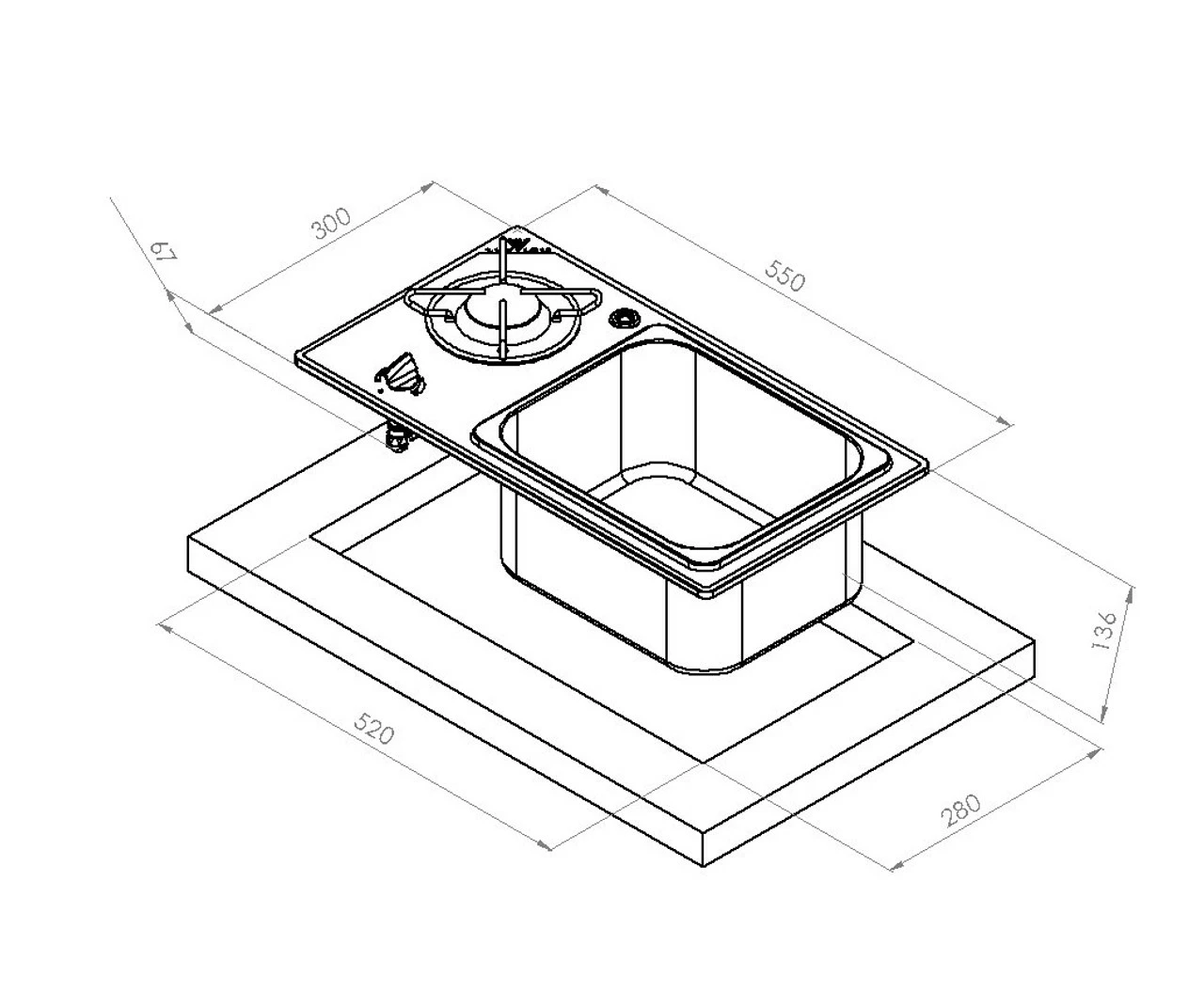 Navy Load Glass Built-In Single Burner Hob And Sink NL.20014 4 Navy Load Glass Built-In Single Burner Hob And Sink NL.20014 - Image 2