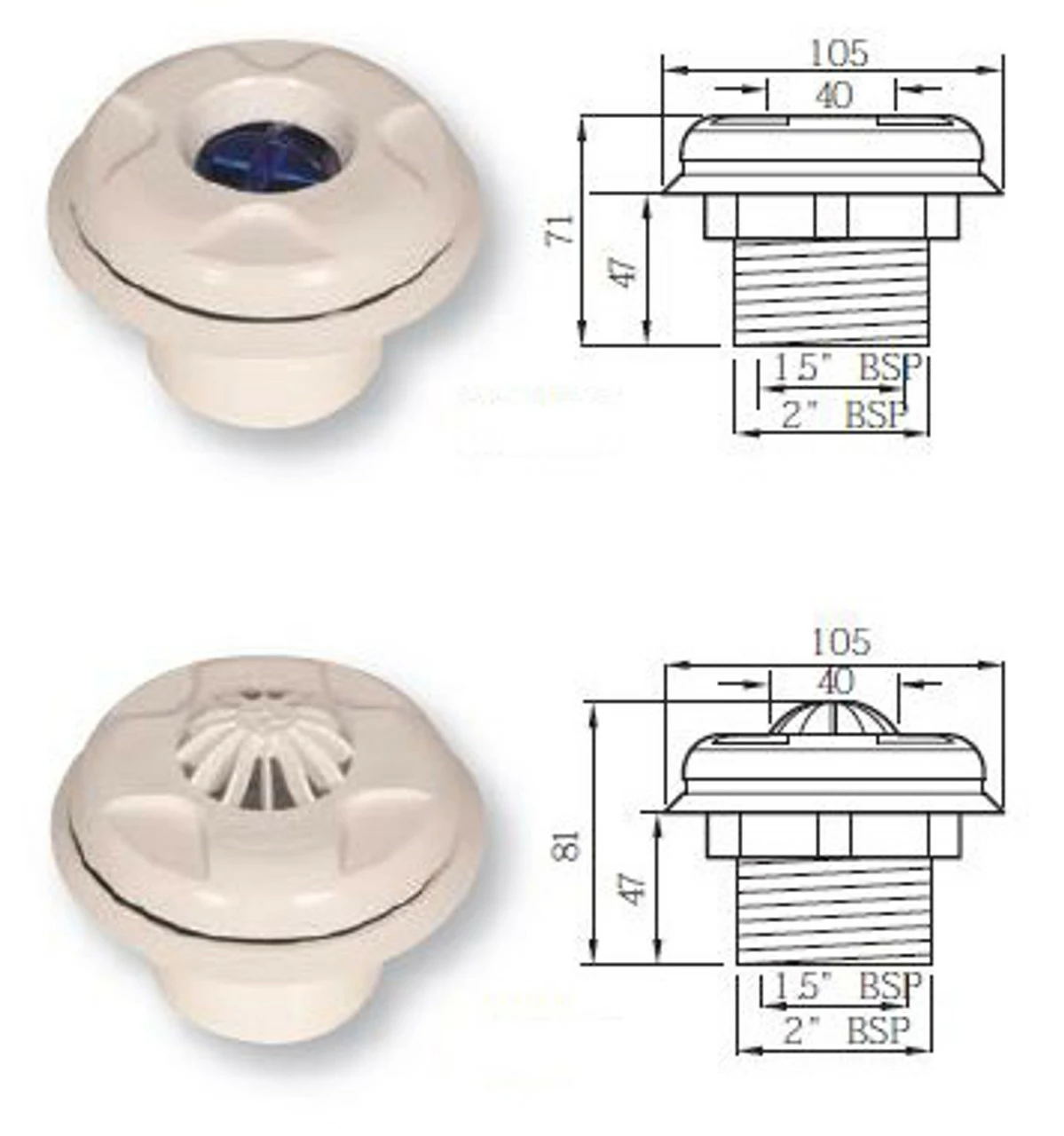 Certikin 1.5" Wall Inlets For Liner Swimming Pool 2 Certikin 1.5" Wall Inlets For Liner Swimming Pool